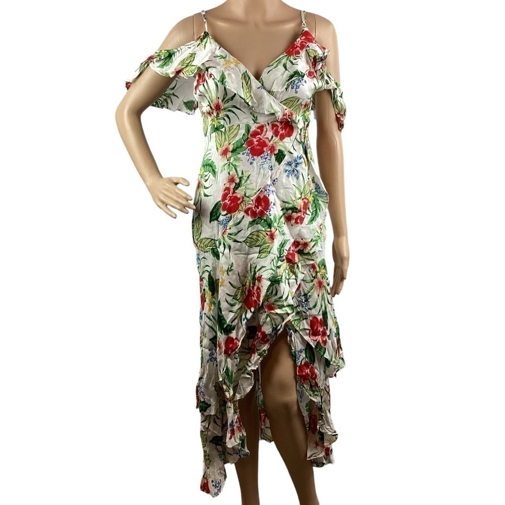 Bardot High Low Tropical Floral Dress Size 4 / XS White Multicolor